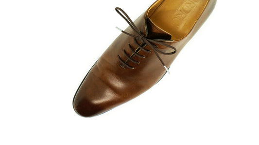 Lacets coton ciré marron & argent - Made in France - Chaussure marron - Dessus - Petit-détail.com