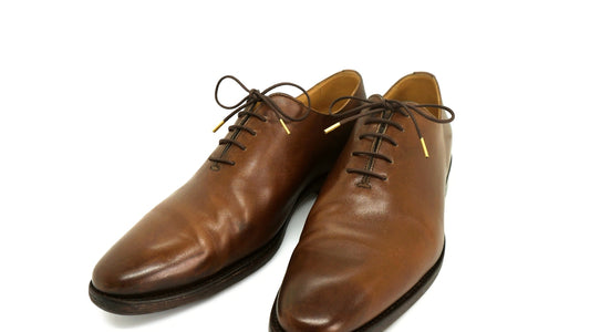 Lacets coton ciré marron et or - Made in France - Chaussure marron Paire - Face - Petit-détail.com