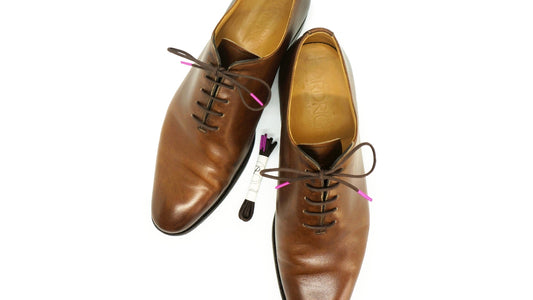 Lacets coton ciré marron et rose fuchsia - Made in France - Chaussure marron Paire Pack - Dessus - Petit-détail.com