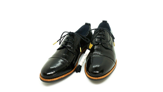 Lacets coton ciré noir et or - Made in France - Chaussure noire Paire Pack - Face - Petit-détail.com