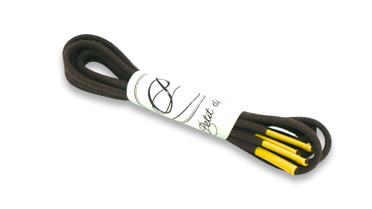 Lacets coton ciré - Marron & Jaune - Made in France - Packaging
- Unisexe - Paire - Petit-détail.com