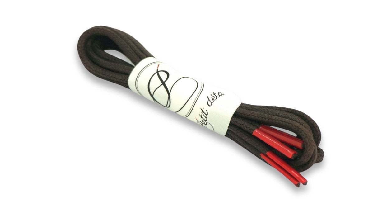 Lacets coton ciré - Marron & Rouge - Made in France - Packaging
- Unisexe - Paire - Petit-détail.com