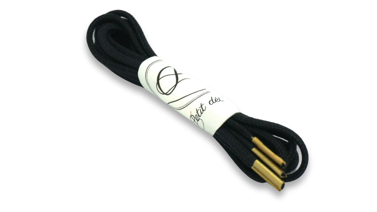 Lacets coton ciré - Noir & Or - Made in France - Packaging
- Unisexe - Paire - Petit-détail.com