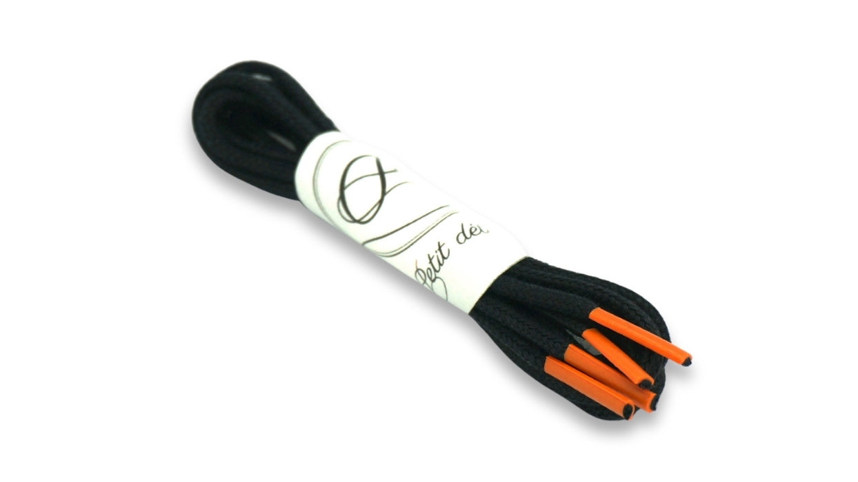 Lacets coton ciré - Noir & Orange - Made in France - Packaging
- Unisexe - Paire - Petit-détail.com