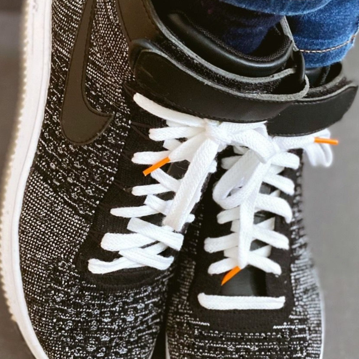 Lacets sneakers coton blanc et orange - Made in France - En Situation - Unisexe Paire - Petit-détail.com