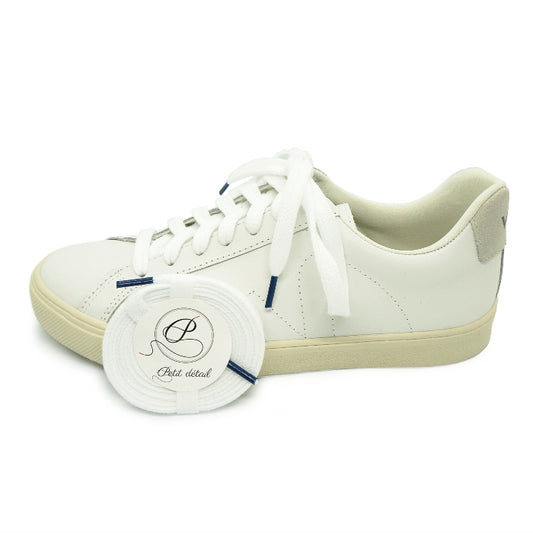 Lacets sneakers coton bio certifié blanc et bleu nuit - Made in France - Unisexe Pack - Face - Petit-détail.com