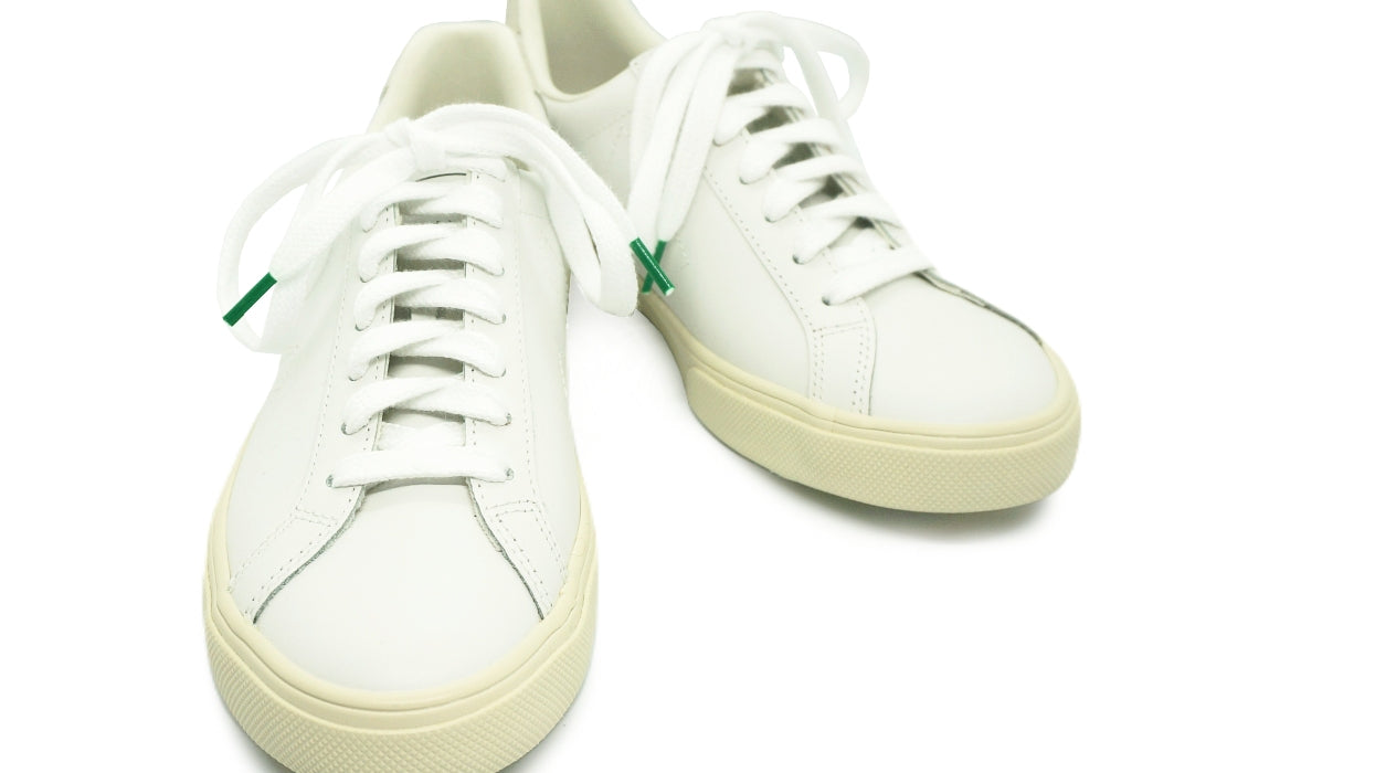 Lacets sneakers coton bio certifié blanc et vert cactus - Made in France - Unisexe Paire - Face - Petit-détail.com