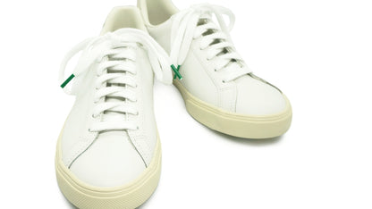 Lacets sneakers coton bio certifié blanc et vert cactus - Made in France - Unisexe Paire - Face - Petit-détail.com