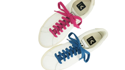 Lacets sneakers coton bio certifié - magenta intense - bleu profond - Made in France - Unisexe Paire - Dessus - Petit-détail.com