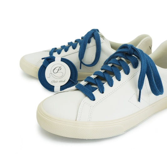 Lacets sneakers coton bio certifié bleu profond - Made in France - Unisexe Paire Pack - Face - Petit-détail.com