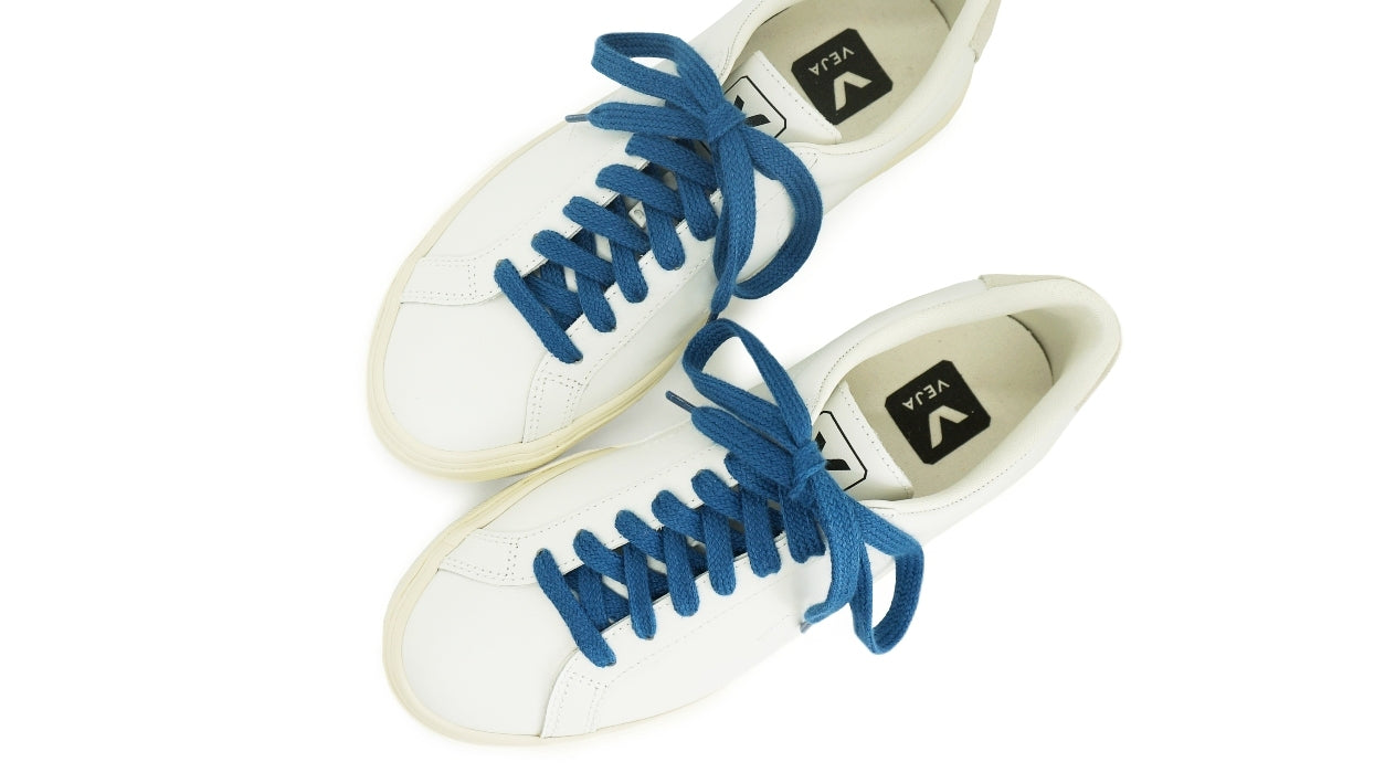 Lacets sneakers coton bio certifié - bleu profond - Made in France - Unisexe Paire - Dessus - Petit-détail.com