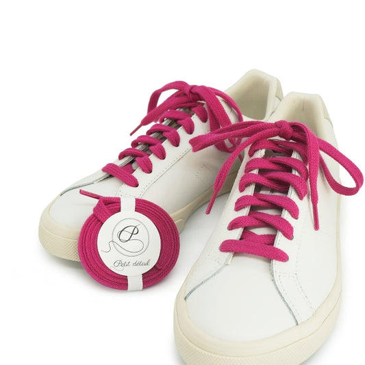 Lacets sneakers coton bio certifié magenta intense - Made in France - Unisexe Paire Pack - Face - Petit-détail.com