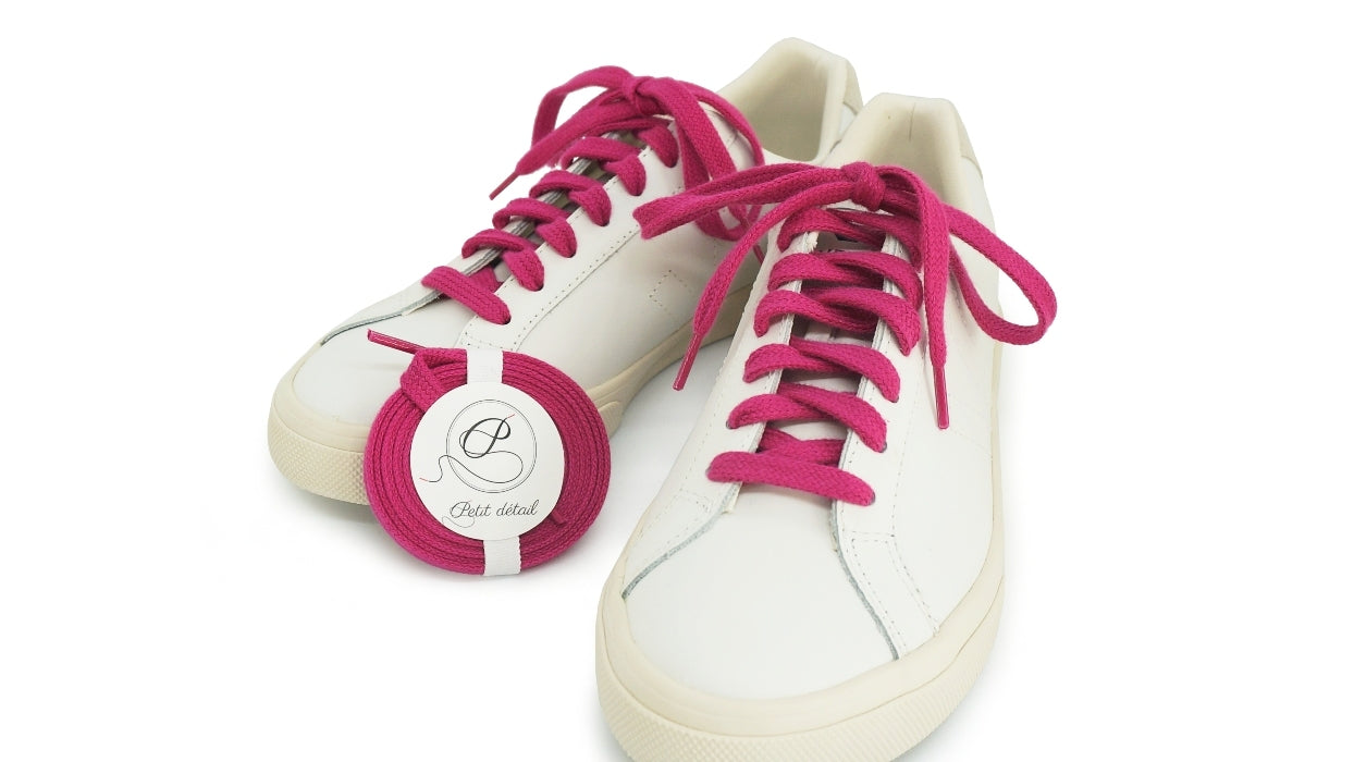 Lacets sneakers coton bio certifié magenta intense - Made in France - Unisexe Paire - Face - Petit-détail.com