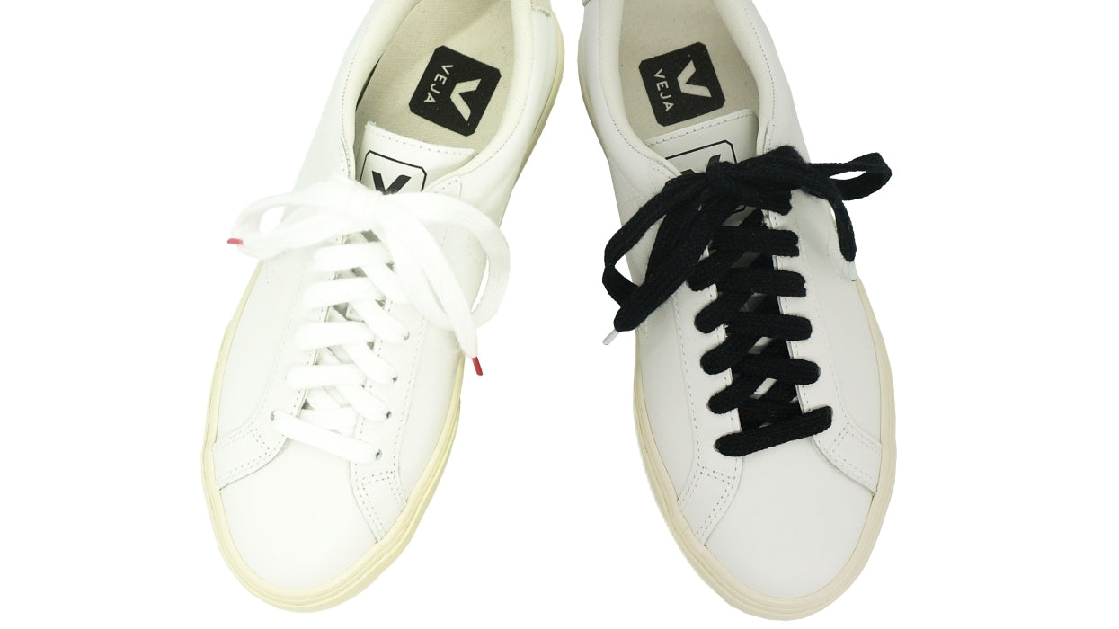 Lacets sneakers coton bio certifié - blanc et rouge framboise- noir eclipse et blanc - Made in France - Unisexe Paire - Dessus - Petit-détail.com