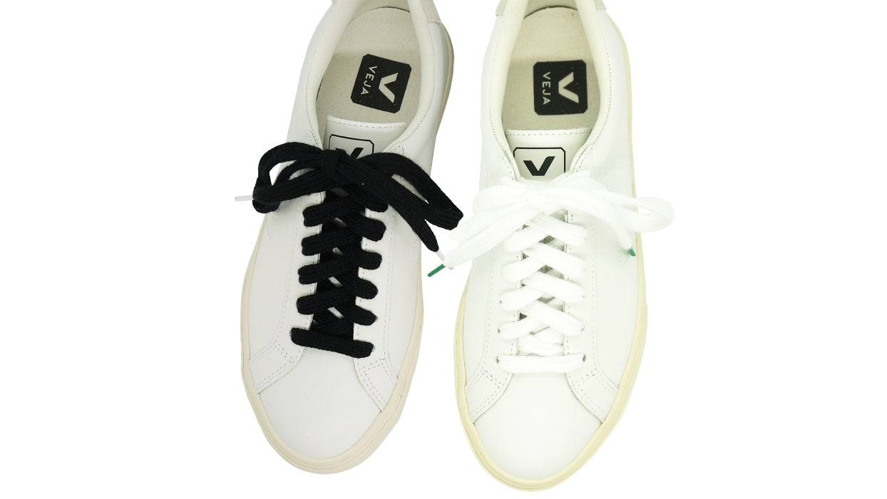Lacets sneakers coton bio certifié - noir eclipse et blanc - blanc et vert cactus - Made in France - Unisexe Paire - Dessus - Petit-détail.com