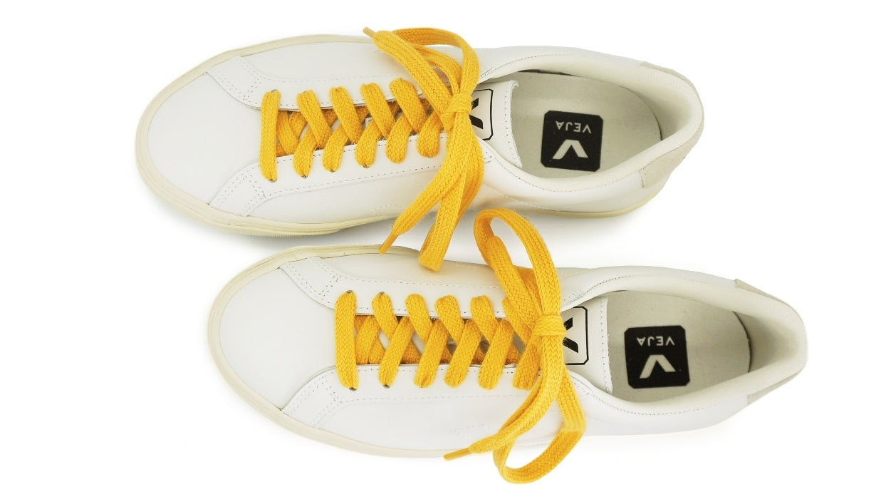 Lacets sneakers coton bio certifié - ocre jaune - Made in France - Unisexe Paire - Dessus - Petit-détail.com