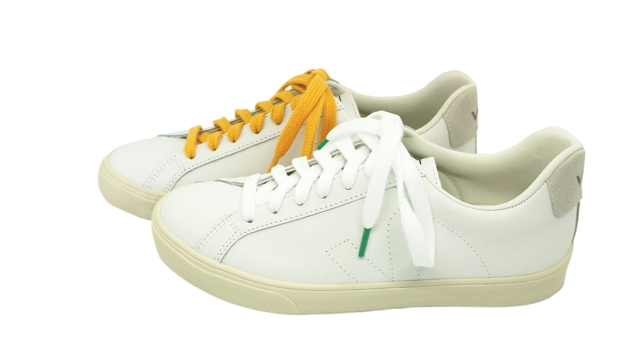 Lacets sneakers coton bio certifié - blanc et vert cactus - ocre jaune - Made in France - Unisexe Paire - Face - Petit-détail.com