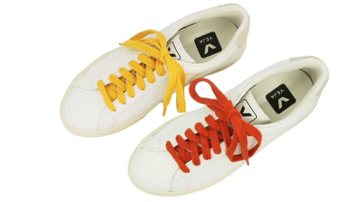 Lacets sneakers coton bio certifié - ocre jaune - terracotta - Made in France - Unisexe Paire - Dessus - Petit-détail.com