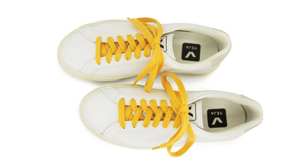 Lacets sneakers coton bio certifié ocre jaune - Made in France - Unisexe Paire - Dessus - Petit-détail.com