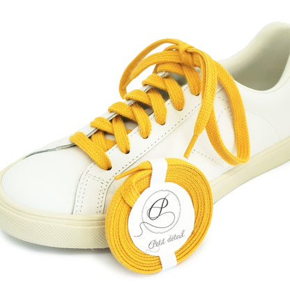Lacets sneakers coton bio certifié ocre jaune - Made in France - Unisexe Pack - Face - Petit-détail.com
