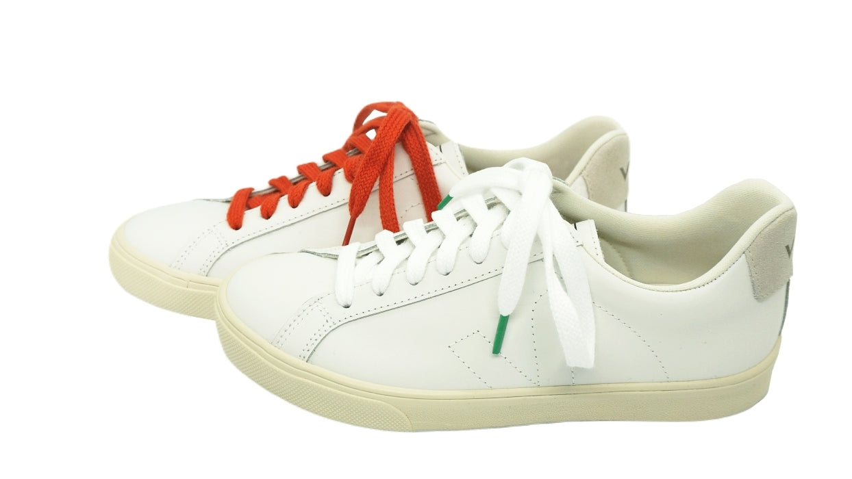 Lacets sneakers coton bio certifié - terracotta - blanc et vert cactus - Made in France - Unisexe Paire - Face - Petit-détail.com