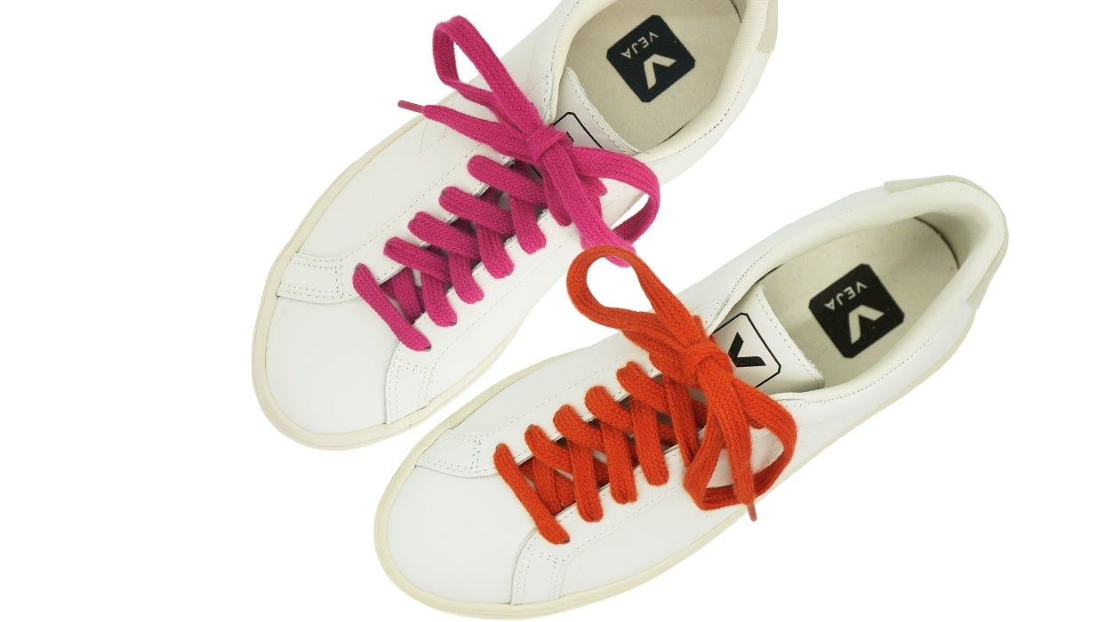 Lacets sneakers coton bio certifié - terracotta - magenta intense - Made in France - Unisexe Paire - Dessus - Petit-détail.com