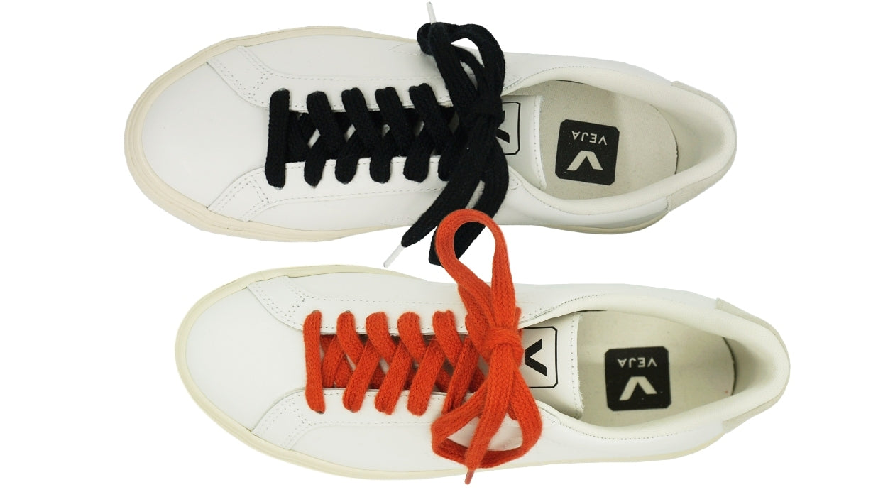 Lacets sneakers coton bio certifié - terracotta - noir eclipse et blanc - Made in France - Unisexe Paire - Dessus - Petit-détail.com