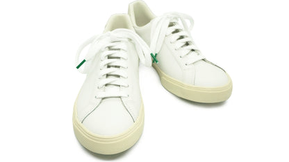 Lacets sneakers coton bio certifié - blanc et vert cactus - Made in France - Unisexe Paire - Face - Petit-détail.com