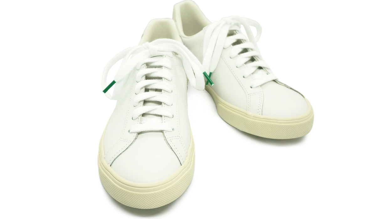 Lacets sneakers coton bio certifié - blanc et vert cactus - Made in France - Unisexe Paire - Face - Petit-détail.com