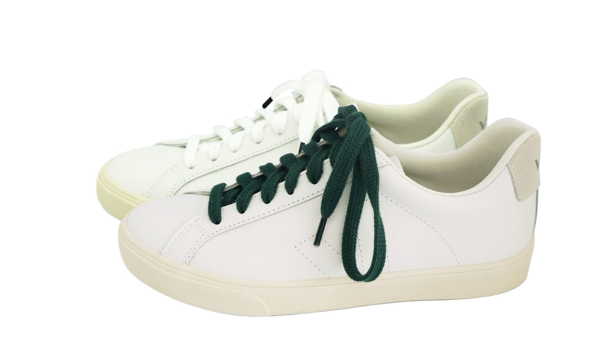 Lacets sneakers coton bio certifié - vert intense - blanc et noir cobalt - Made in France - Unisexe Paire - Face - Petit-détail.com