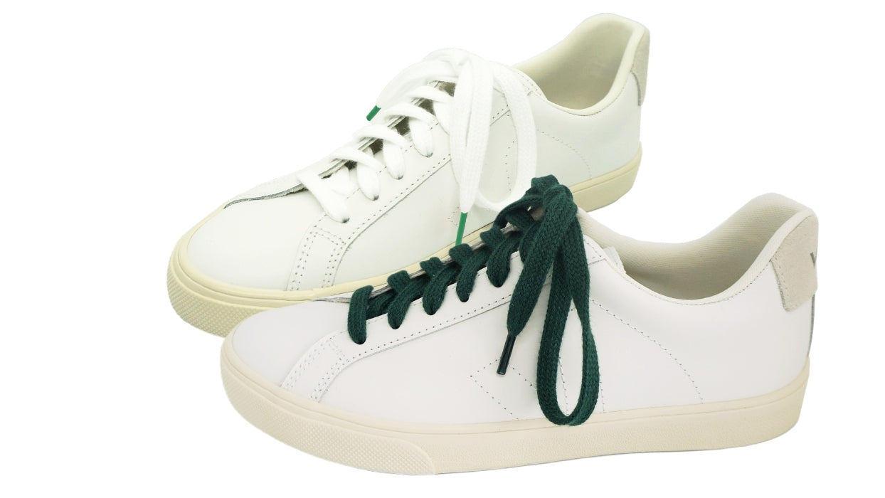 Lacets sneakers coton bio certifié - vert intense - blanc et vert cactus - Made in France - Unisexe Paire - Face - Petit-détail.com