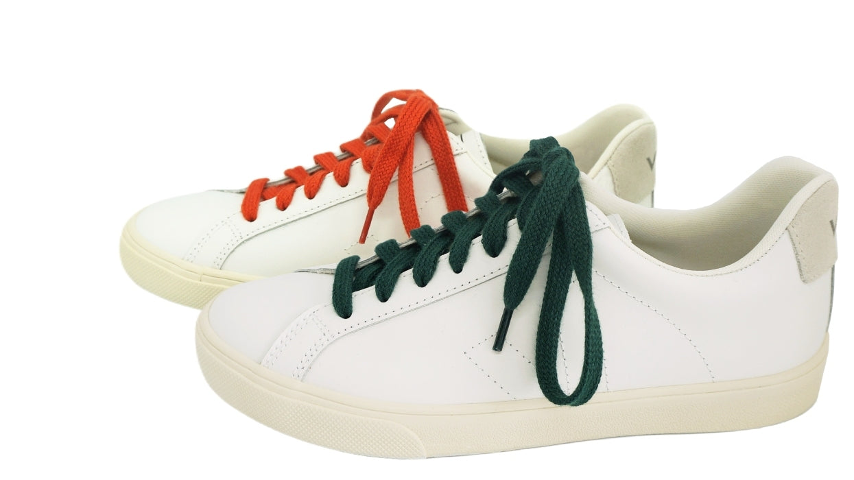 Lacets sneakers coton bio certifié - vert intense - terracotta - Made in France - Unisexe Paire - Face - Petit-détail.com