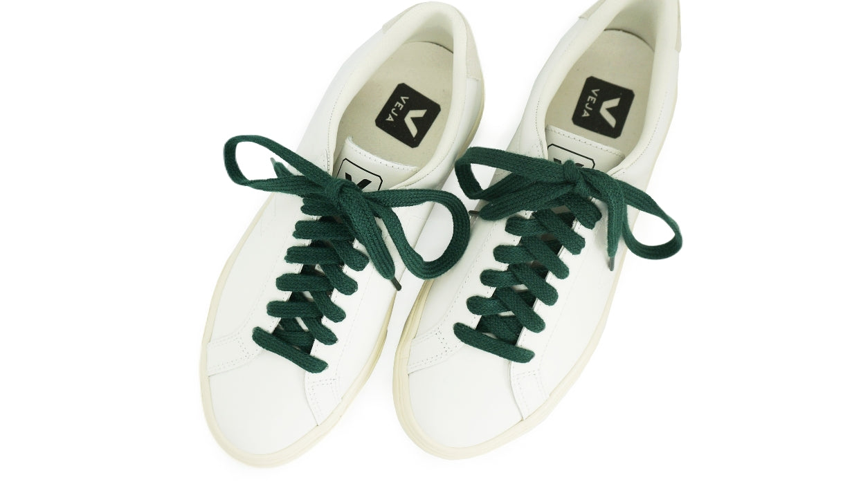Lacets sneakers coton bio certifié vert intense - Made in France - Unisexe Paire - Dessus - Petit-détail.com
