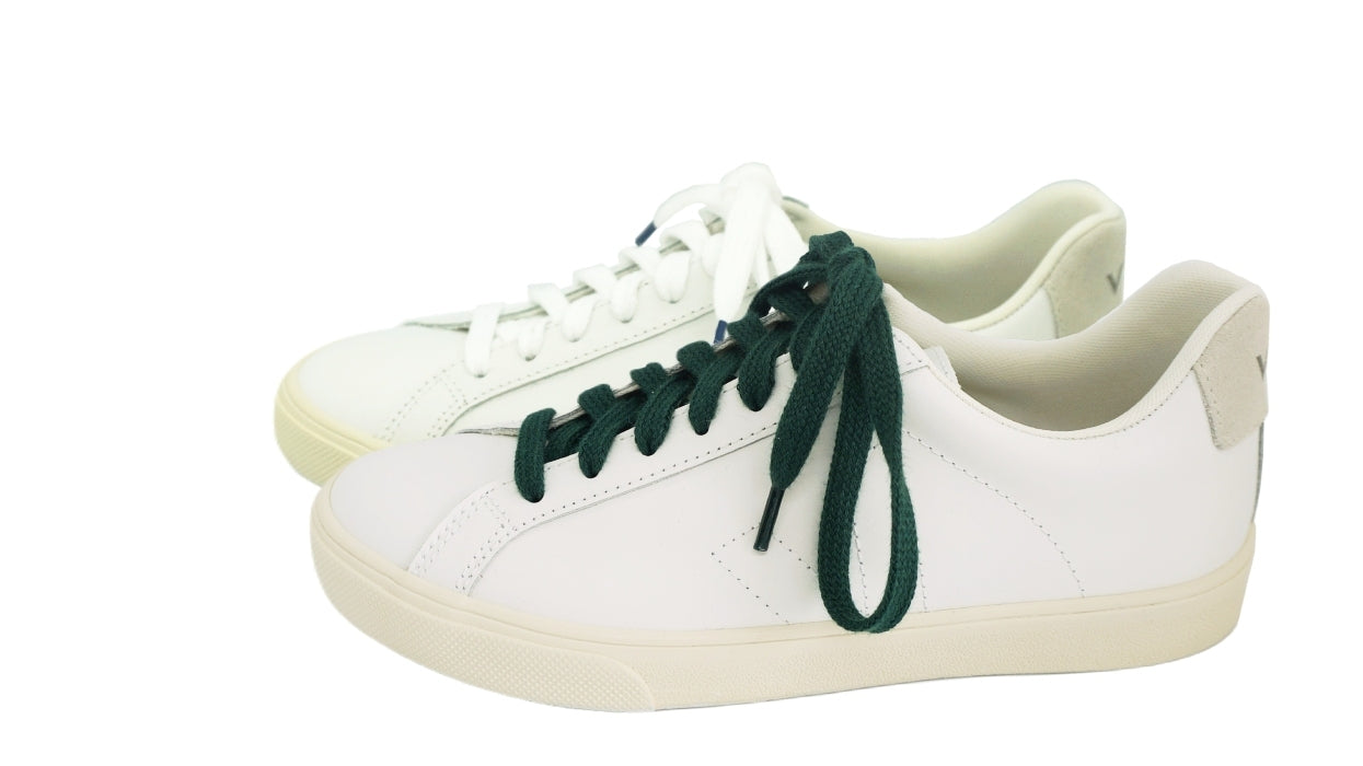 Lacets sneakers coton bio certifié - blanc et bleu nuit - vert intense - Made in France - Unisexe Paire - Face - Petit-détail.com