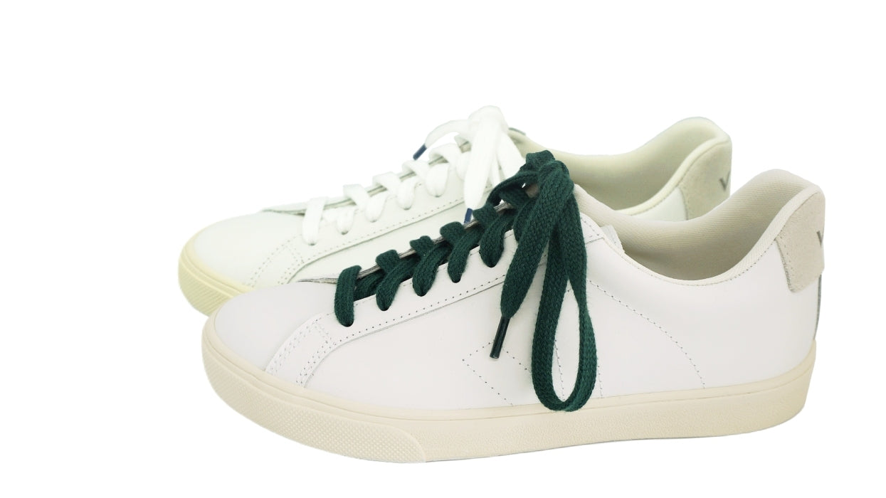 Lacets sneakers coton bio certifié - vert intense - blanc et bleu nuit - Made in France - Unisexe Paire - Face - Petit-détail.com