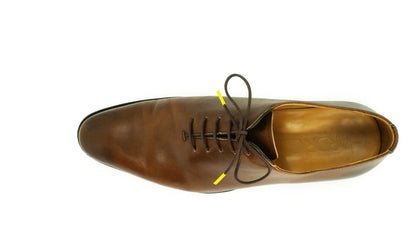 Lacets coton ciré marron et jaune - Made in France - Chaussure marron - Dessus - Petit-détail.com