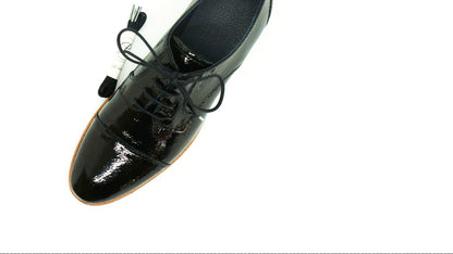 Lacets coton ciré noir et argent - Made in France - Chaussure noire Pack - Dessus - Petit-détail.com