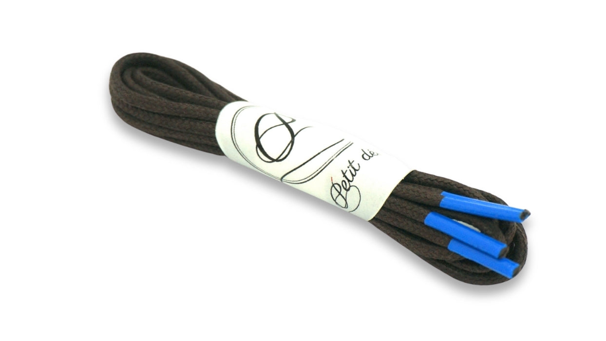 Lacets coton ciré - Marron & Bleu - Made in France - Packaging
 - Unisexe - Paire - Petit-détail.com
