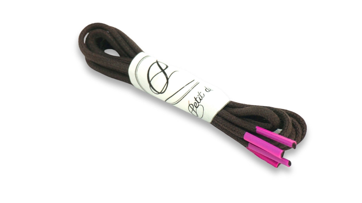Lacets coton ciré - Marron & Rose Fuchsia - Made in France - Packaging
 - Unisexe - Paire - Petit-détail.com