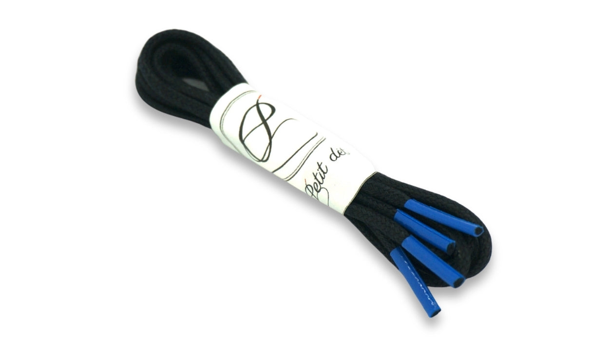 Lacets coton ciré - Noir & Bleu - Made in France - Packaging
 - Unisexe - Paire - Petit-détail.com