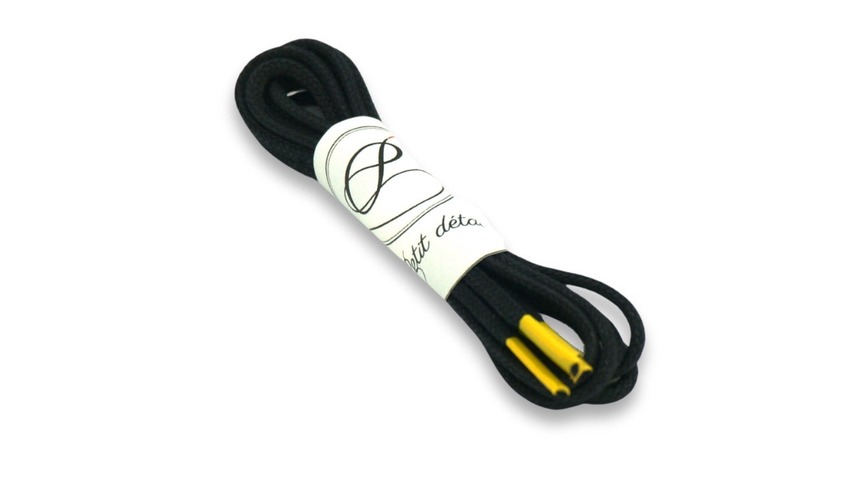 Lacets coton ciré - Noir & Jaune - Made in France - Packaging
 - Unisexe - Paire - Petit-détail.com