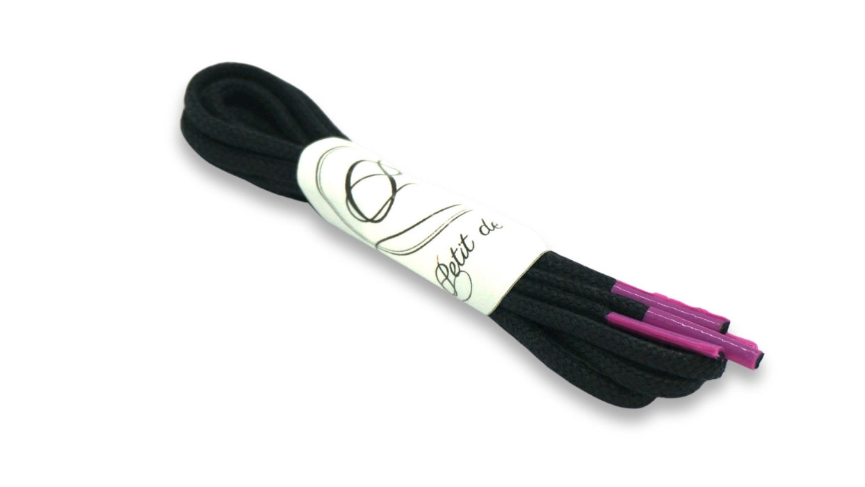 Lacets coton ciré - Noir & Rose Fuchsia - Made in France - Packaging
 - Unisexe - Paire - Petit-détail.com