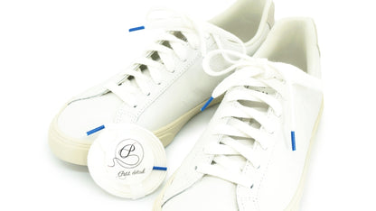 Lacets sneakers coton blanc et bleu et blanc et bleu - Made in France - Unisexe Paire Pack - Face - Petit-détail.com