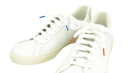 Lacets sneakers coton blanc et bleu et blanc et orange - Made in France - Unisexe Paire - Face - Petit-détail.com