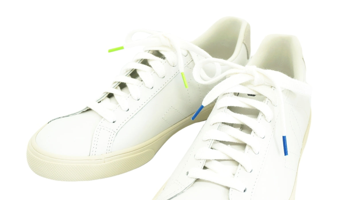 Lacets sneakers coton blanc et bleu et blanc et vert - Made in France - Unisexe Paire - Face - Petit-détail.com