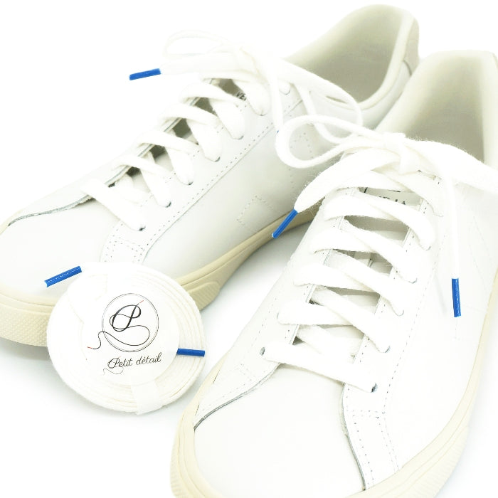Lacets sneakers coton blanc et bleu - Made in France - Unisexe Paire Pack - Face - Petit-détail.com