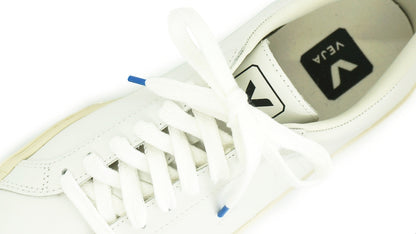 Lacets sneakers coton blanc et bleu - Made in France - Unisexe - Dessus - Petit-détail.com