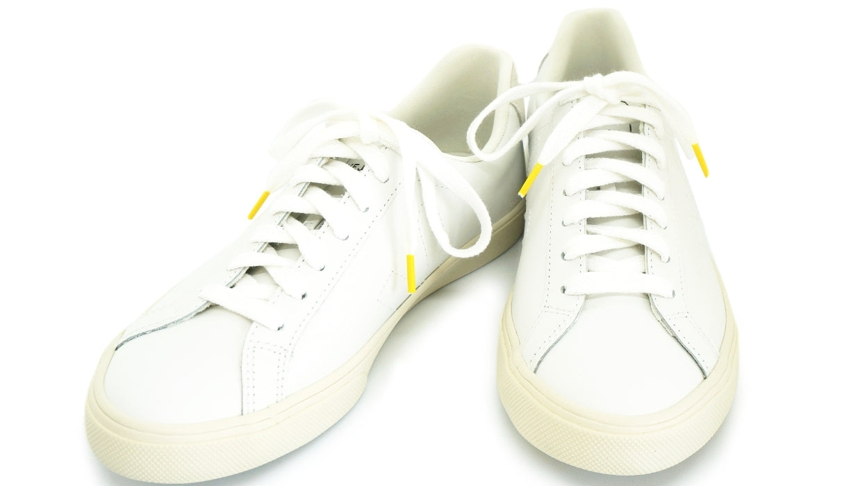 Lacets sneakers coton blanc et jaune et blanc et jaune - Made in France - Unisexe Paire - Face - Petit-détail.com