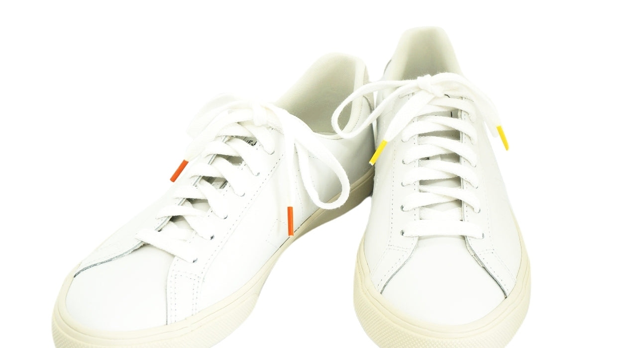 Lacets sneakers coton blanc et jaune et blanc et orange - Made in France - Unisexe Paire - Face - Petit-détail.com