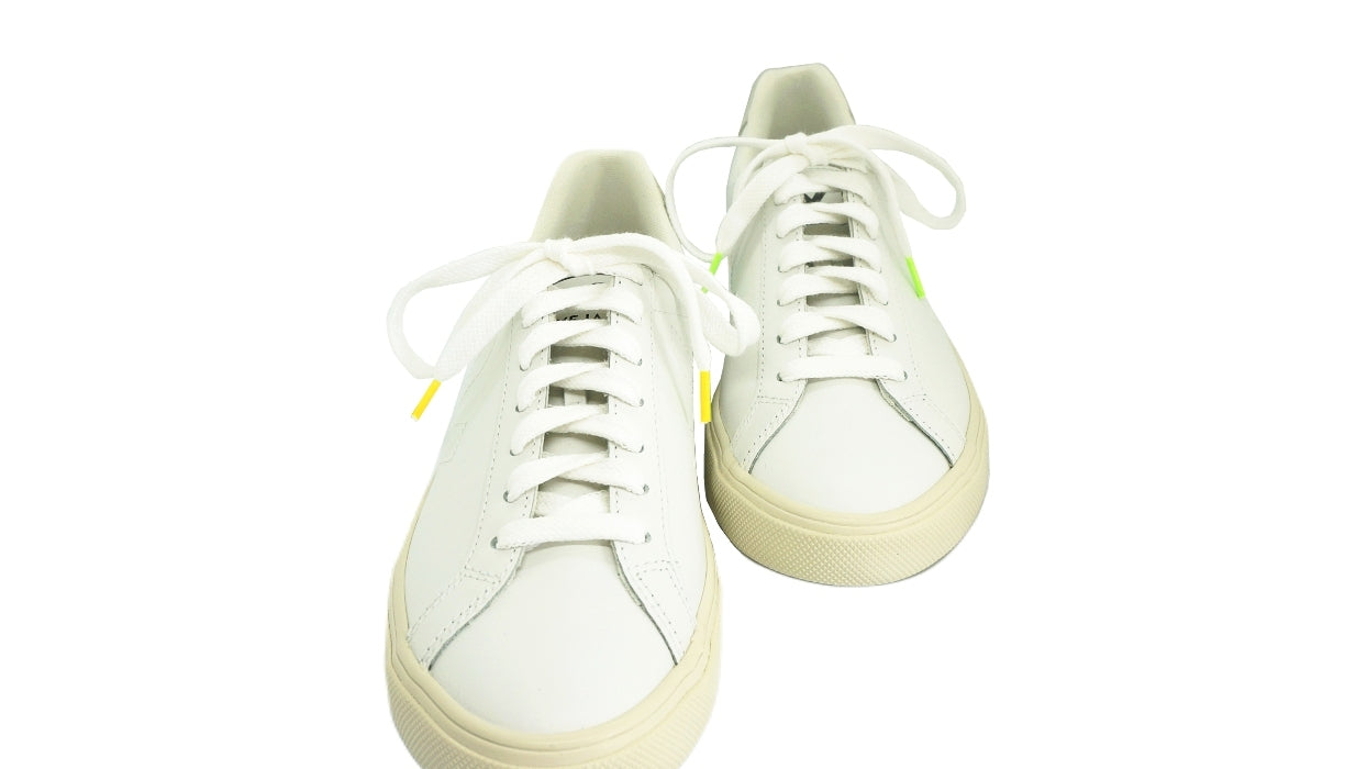 Lacets sneakers coton blanc et jaune et blanc et vert - Made in France - Unisexe Paire - Face - Petit-détail.com